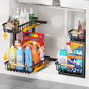 2-Tier Slide Out Under Sink Organizer  2-Tier Pull-Out Storage Rack, Bathroom organizers and storage for Kitchen and Bathroom, Space-Saving Cabinet Organizer, Rustproof,Black)(2 Pack)