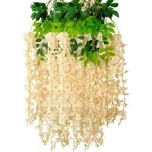 12 Pack Champagne Wisteria Hanging Flowers Garland, 3.77 Feet Artificial Flower Vines, Fake Wisteria, Artificial Vines Hanging Garland for Backdrop Outdoor Yard Garden Decor
