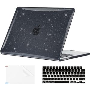 EooCoo Case Compatible with MacBook Air 13 inch M5 2026-2022 Release M4 M3 M2 A3449 A3240 A3113 A2681, Glitter Hard Shell&Keyboard Skin Cover&Screen Protector for Mac Air 13.6 inch, Sparkly Black