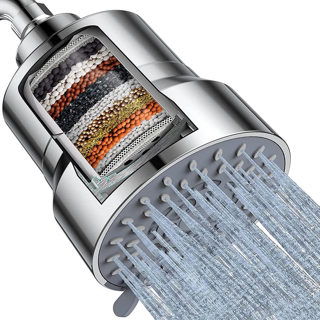 Filtered Shower Head, 3 Modes High Pressure Shower Head with 15 Stage Hard Water Filter Cartridge for Remove Chlorine and Harmful Substances