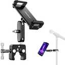 elitehood Aluminum Dual Ball Head Tablet Holder for Mic Stand, Adjustable iPad Mic Stand Holder, Side Mount Microphone Music Stand Phone Holder Mount for iPad, iPhone,4, 7-12.9in Tablets (6in - Dual Ball Joint)