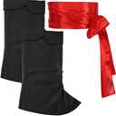 Jiuguva Men Pirate Costume Medieval Renaissance Costume Accessories Pirate Boot Covers Red Sash Belt Set for Christmas Holiday Cosplay