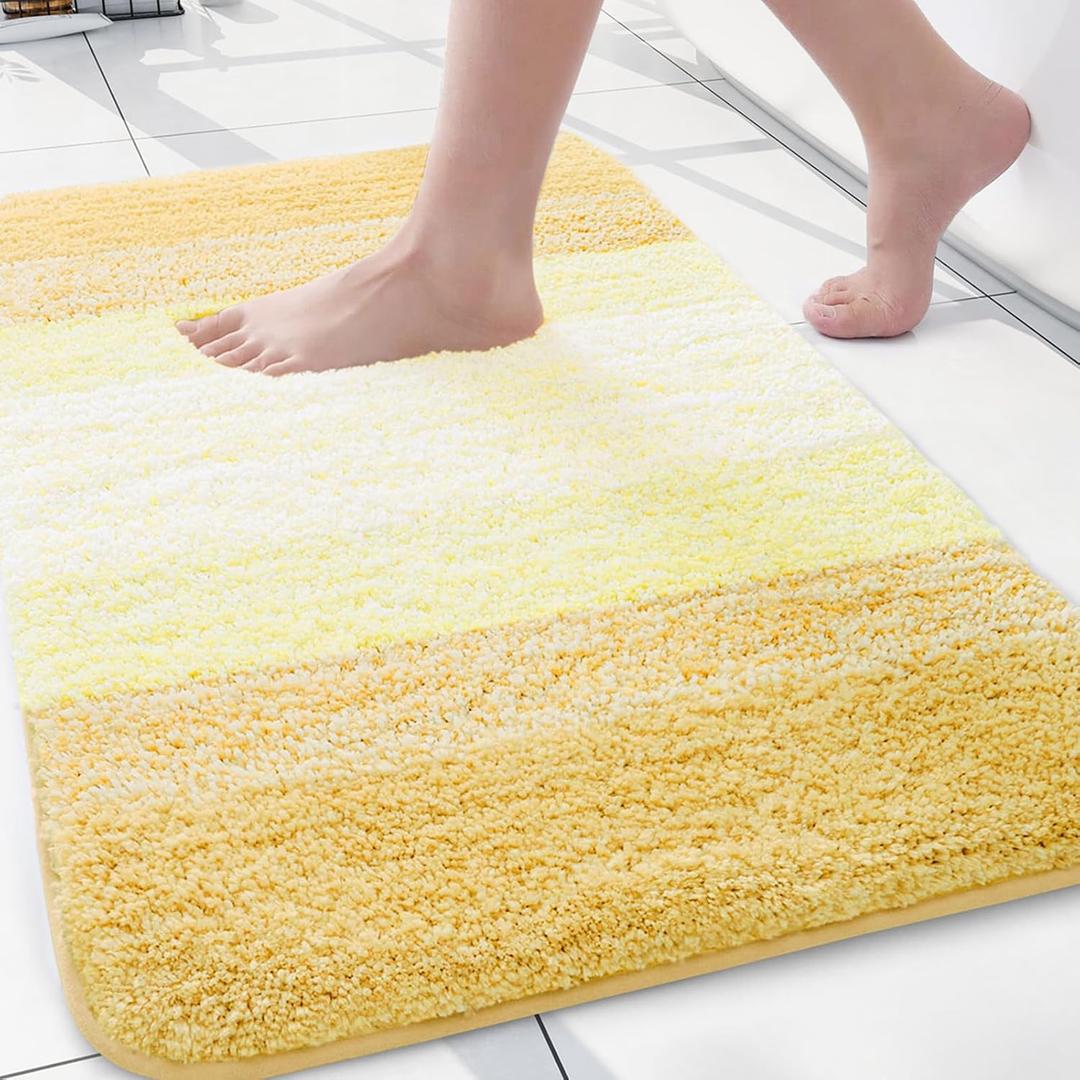 Arotive Microfiber Bathroom Rugs, Shaggy Soft and Absorbent Bath Rug, Non-Slip, Thick Plush Machine Washable Dry Bath Mats for Bathroom, Tub and Shower, 24x16, Light Yellow, Rectangular