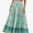 CFLONGE Women's 2025 Bohemian Long Skirts Flowy High Waist A Line Maxi Skirts for Women Summer Pleated Mini Skirts, XL