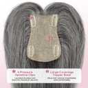 REECHO Human Hair Toppers with Bangs, Thick Hair Volume Topper Hairpiece for Women Real Human Hair Extensions for Daily Wear, Dark Gray (3.6"x5.0")