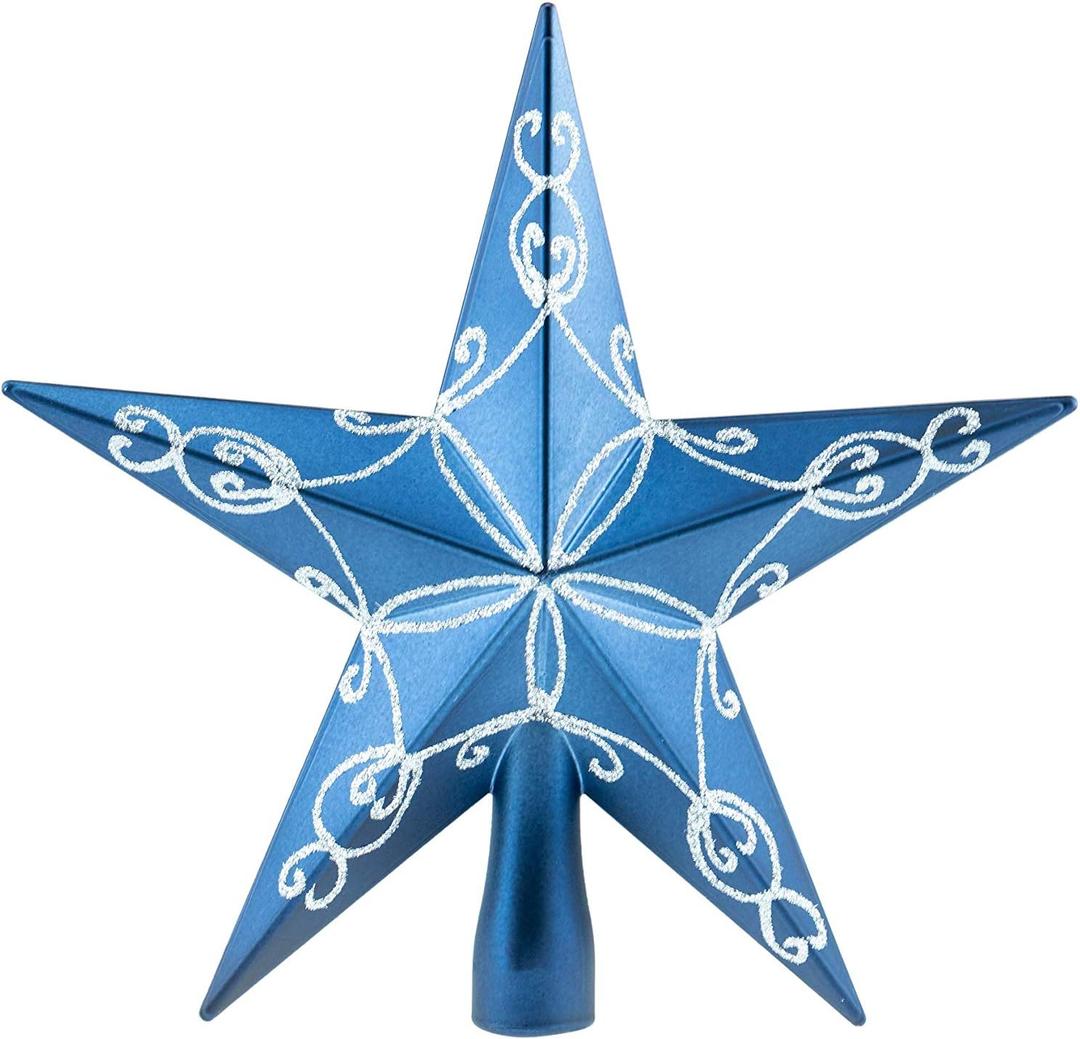 Clever Creations Christmas 8 Inch Tree Topper Shiny Star Decoration, Glitter Treetop Holiday Home Dcor, Blue