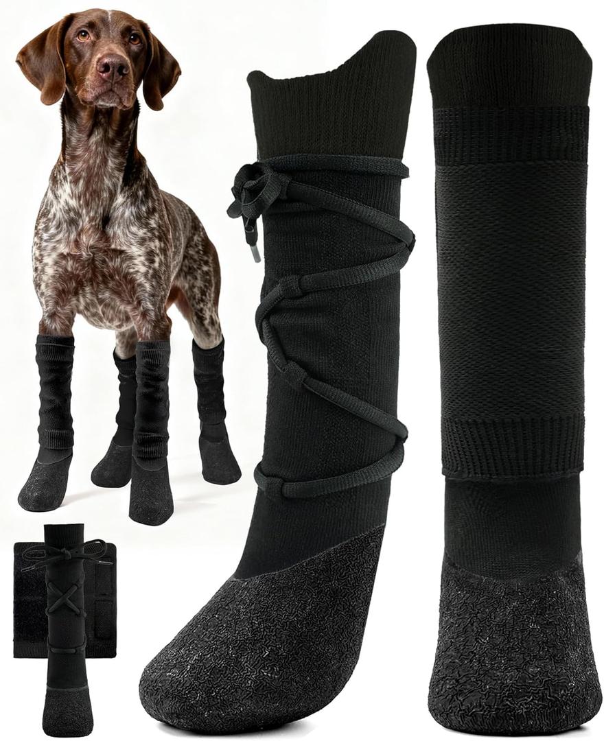 Dog Shoes Boots for Medium Dogs, Pet Boots & Paw Protectors for Winter Snowy Day with Adjustable Straps for Walking Running Hiking Outdoor Pet Booties Shoes Socks（Black, L)