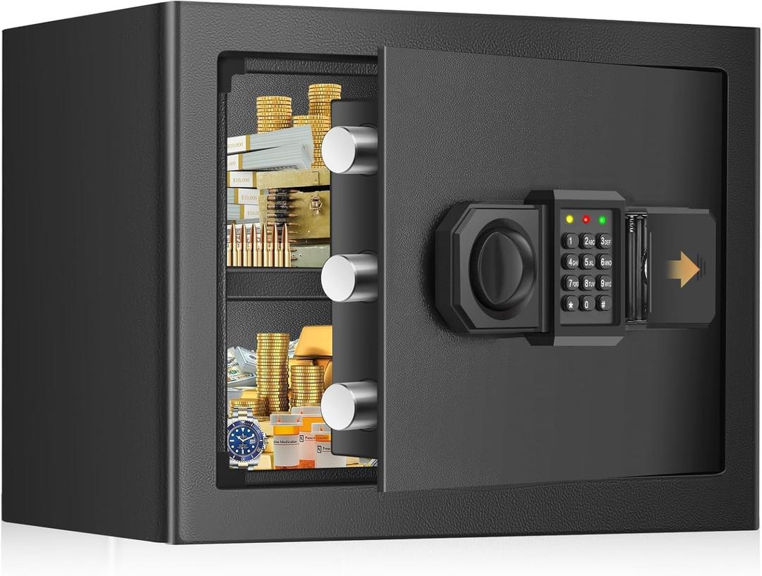 1.2 Cuft Small Fireproof Safe for Home Use, Home Safes with Digital Keypad, Spare Keys and Alarm System, Anti-Theft Safe Box for Home Business Office