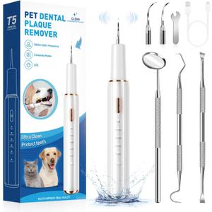 Electric Dog Plaque & Tartar Remover - Pet Teeth Cleaning Kit with 5 Adjustable Modes, LED Light, Safe and Low Noise  Easy at Home Dental Care for Dogs and Cats