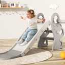 Babytronic Toddler Slide, Kids Indoor Outdoor Playset with Basketball Hoop & Ring Toss, Foldable Baby Plastic Slide, Outdoor Playground Climber Slide (Gray&White)