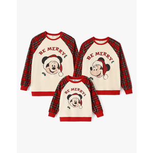Disney Family Matching Sweatshirt Stitch Mickey Spiderman Print Long Sleeve Winter Christmas Mom Dad Kids Loose Fit Red, Size L