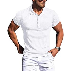 Collared Muscle Polo Shirts Men Slim Fit Textured Knit Polo Shirts Short Sleeve Button Down Shirts Casual Stylish (White, Medium)