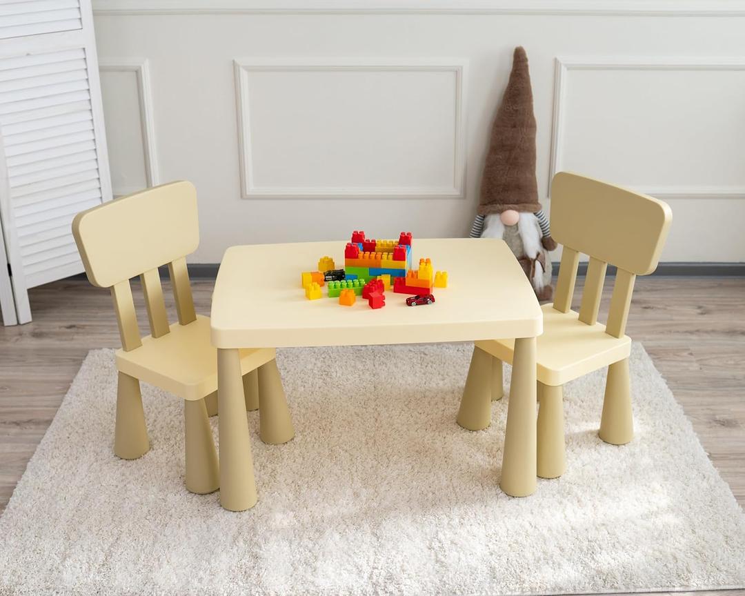 Kids Table and 2 Chairs Set with Storage Drawer, Height Adjustable Toddler Desk and Chair Set, Classroom/Playroom/Daycare/Home, Children Multi-Activity Table for Ages 2-8