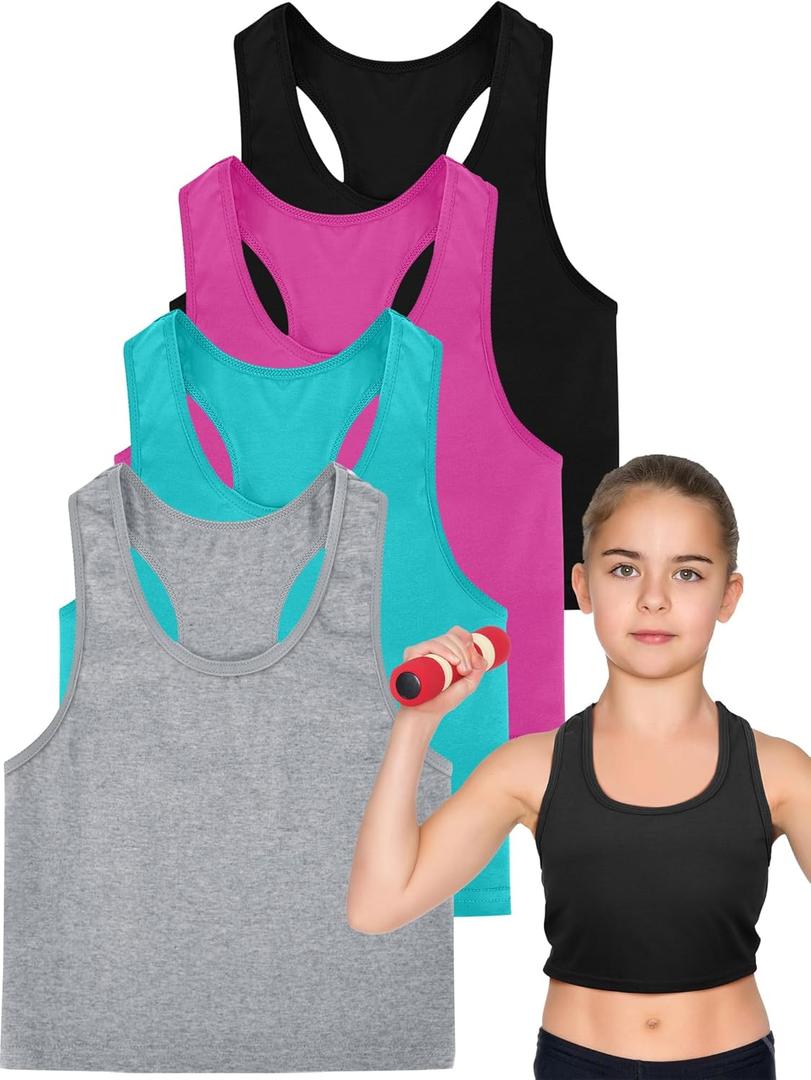 4 Pieces Girls Dance Tank Top Racerback Crop Tank Top Sleeveless Dance Top for Ballet Sport Gymnastics Dancewear(7-8 Year)