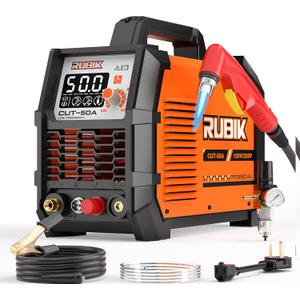 Plasma Cutte 50 Amp, Plasma Cutter Machine 110/220V Dual Voltage 3/4" Max Cutting, 1/2'' Clean Cut, Non-High Frequency Non-Touch Pilot Arc, Large LCD Digital Dispaly, 2T/4T Plasma Cutting Machine