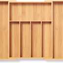 Expandable Kitchen Drawer Organizer,Bamboo Silverware Organizer for Utensils,Adjustable Flatware Tray(16.92 * 13.30~22.83 * 1.96) (Large, Natural)