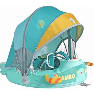 Mambobaby Float with Canopy Size Improved Non Inflatable Infant Baby Pool Float Smart Mambo Float Swim Trainer Add Tail Swim Float Mambo Float Solid Air Free Water Waist Swimming Ring, adjustable