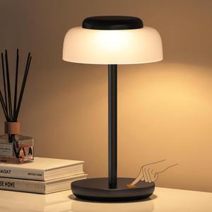 QiMH Battery Operated LED Table Lamp, 5000mAh Rechargeable Cordless Lamp, Stepless Dimmable Touch Control, Small Waterproof Desk Night Light for Living Room, Bedroom, Outdoor Bar (Black) (1 pack)