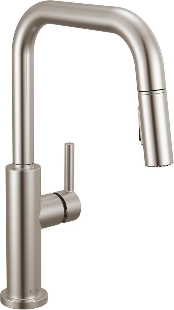 Delta Faucet Nicoli U-Spout Kitchen Faucet with Pull Down Sprayer, Brushed Nickel Kitchen Sink Faucet, Modern Kitchen Faucet, Single Hole Kitchen Faucet, Stainless Steel 19868LF-SS