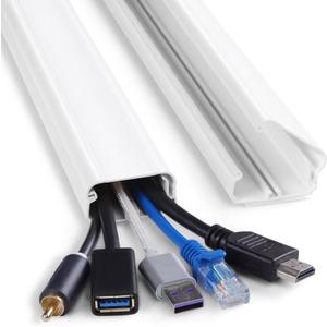 Cord Cover Wall 32in, TV Cord Hider for Wall Mounted TV, Large Cable Hider Kit for 3-6 Cords, Wire Management Raceway, White Wire Hider Concealer, 2 x L15.8in, W1.5in H0.75in