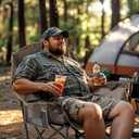 Overmont Oversized XL Camping Chair for Adults - 400lbs Support Heavy-Duty Padded Folding Chair with Side Pocket Cup Holder Cooling Bag for Outdoor Sports Garden Beach Fishing Lawn Khaki, 1pc