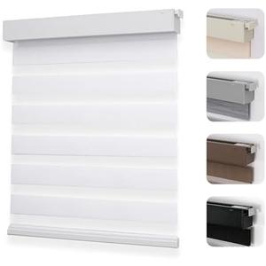 Joydeco No Drill Zebra Blinds for Windows, Cordless Day & Night Dual Sheer Roller Shades, Easy Installation, Free-Stop Lift System, Light Filtering Privacy Blinds for Home(White,70" W x 75" H)