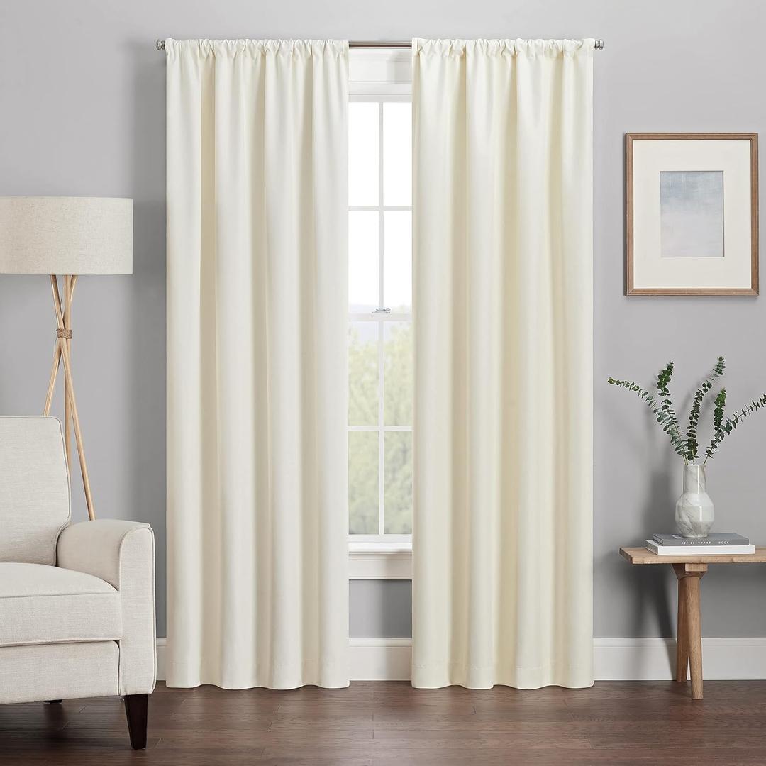 ECLIPSE Kendall Modern Blackout Thermal Rod Pocket Window Curtain for Bedroom or Living Room (2 Panel),54 x 120", Ivory
