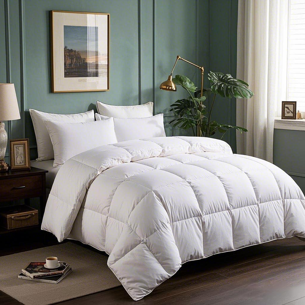 Serta Goose Feathers Down Fiber Comforter Twin Size Duvet Insert,100% Cotton,Hotel Luxury Hypoallergenic Comforter 43oz All Season Medium Warmth 68 x 90 in White