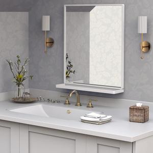 ANYHI 20"x24" Bathroom Wall Mirror with Shelf, White Bathroom Mirror for Wall, Rectangular Wall Hanging Mirror for Living Room Bedroom Entryway, Vertical