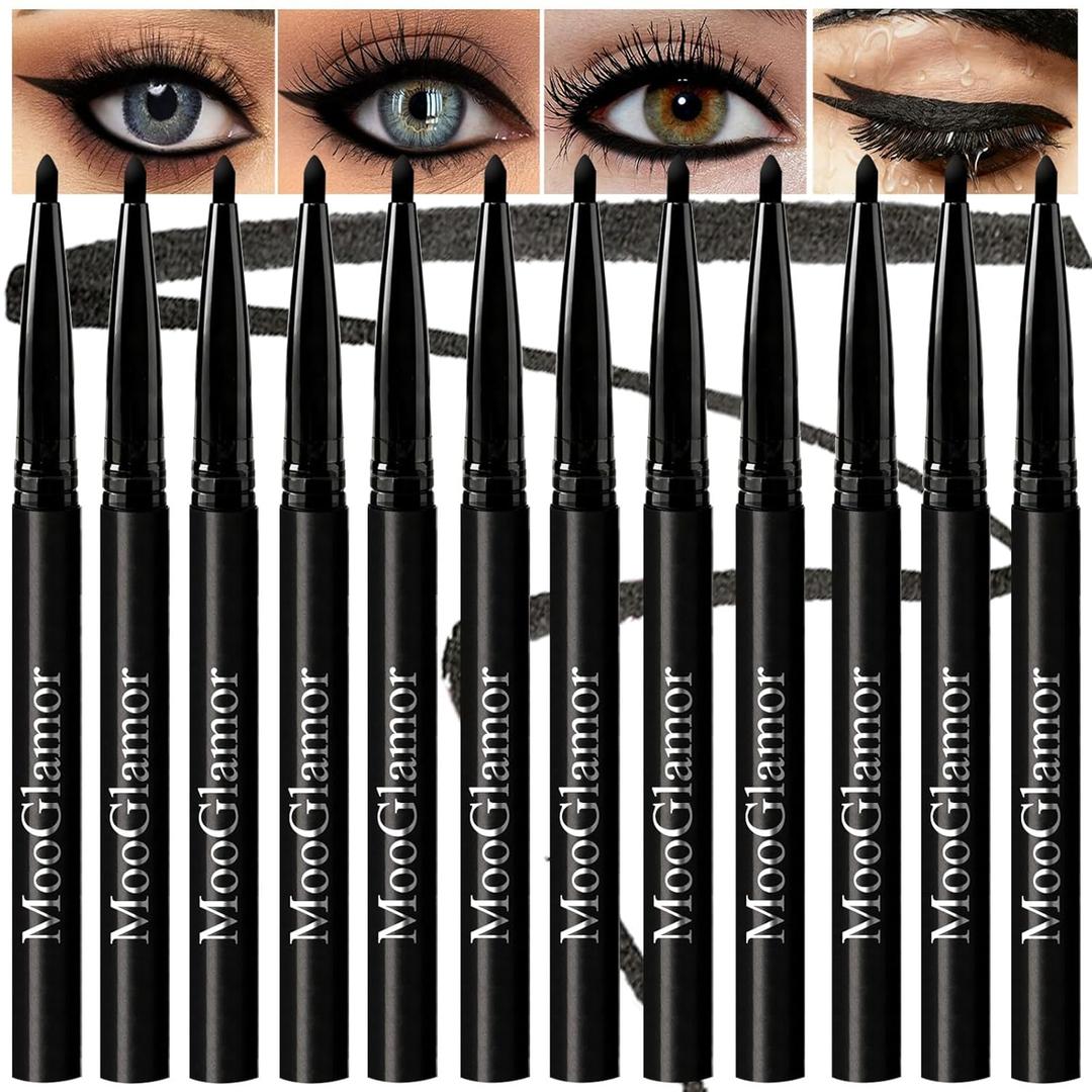 New 12 Pcs Black Eyeliner Pencil Gel Eyeliner Pen with Retractable and Waterproof Eye Liner for Bold and Defined Eye LinerBlack