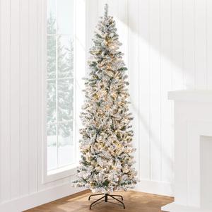 Pre-Lit Snow Flocked Artificial Pencil Christmas Tree, SKY 5095