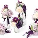 Ling's moment Lilac Wedding Flowers Mini Bridesmaid Bouquets Set of 6 Light Purple Pre-Made Small Floral Lavender Rose Wedding Centerpieces - Lilac & Gold