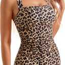 SUUKSESS Women Sexy Tummy Control One Piece Swimsuit Halter Retro Bathing Suit (Medium, 68 Leopard)
