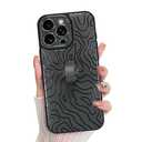 KANGHAR Compatible with iPhone 16 Pro Max Case, Silicone Wave Ripple Cute Pattern, Wristband Kickstand Camera Protection Soft Slim Cover for Girls Women -Black