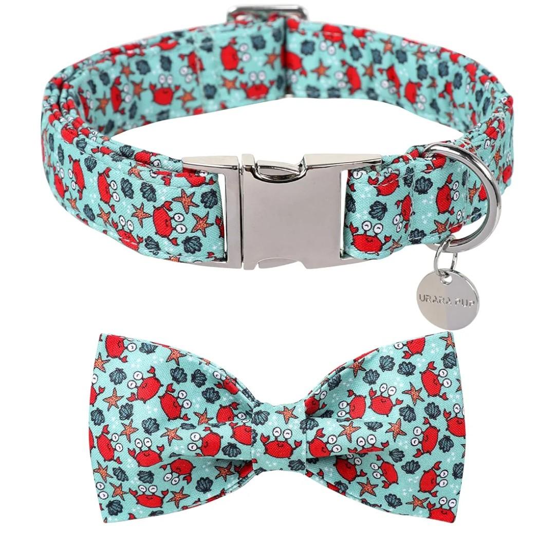 Autumn Plaid Dog Collar and Bow Tie Set  Orange Yellow Checkered Adjustable Fall Collar with Maple Leaf Charm for Small Medium Large Dogs, Soft Cotton Pet Collars with Buckle and D-Ring