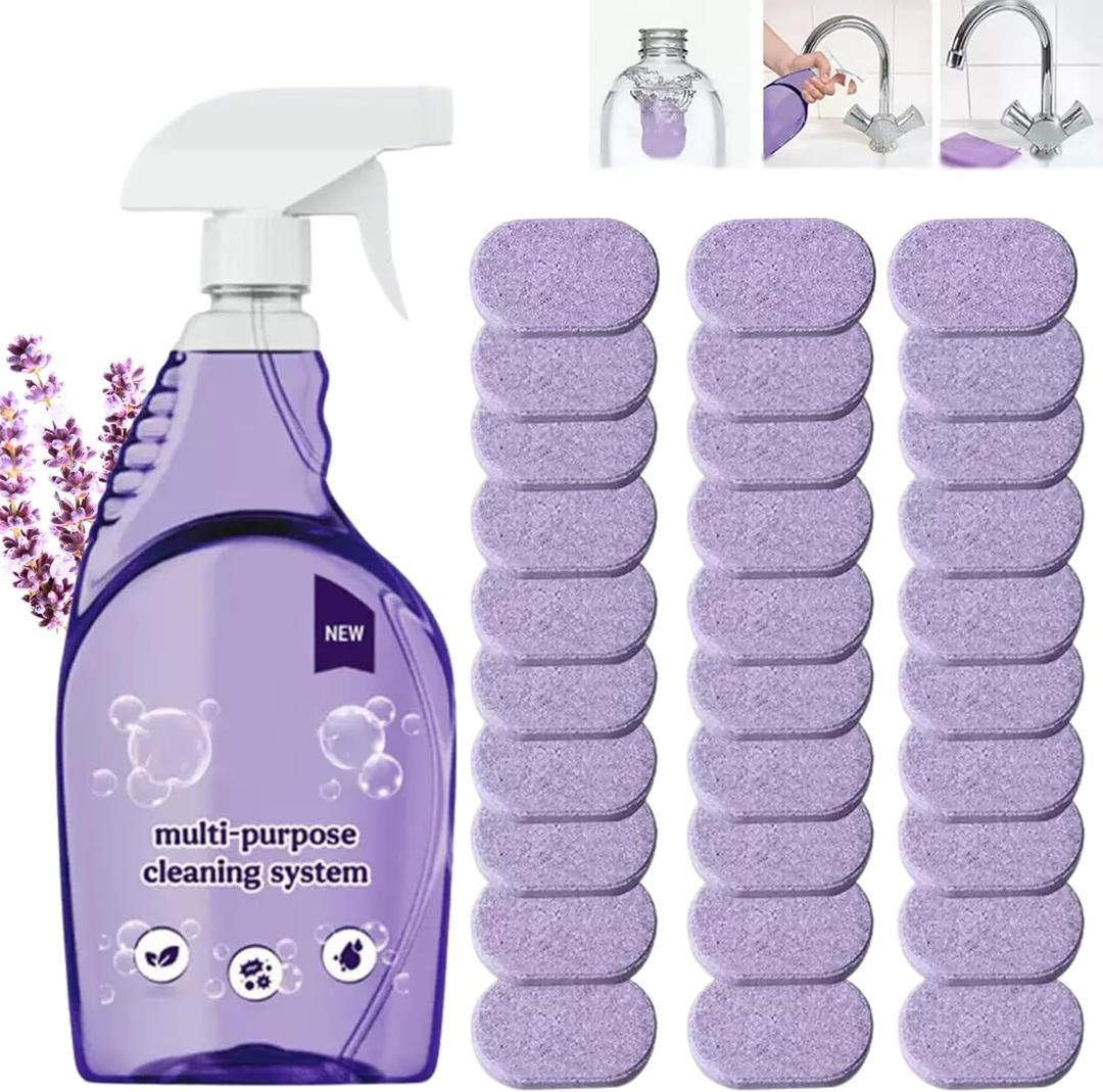 All In One Clean Spray Cleaner for Ovens, All Purpose Cleaning Spray with Concentrated Cleaning Tablets, Cleaners for Instant Stain Removal, Multi-Surface for Bathroom, Kitchen(1 Bottle+30 Tablet)