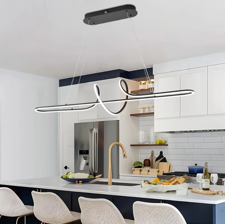 LED Chandelier,39.4inch Modern Led Pendant Light with Remote,Dimmable Black Chandelier for Dining Room,Adjustable Height 45W Aluminium Contemporary Ceiling Hanging Light Fixture for Kitchen
