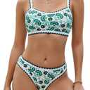 SEAFORM Women Two Piece High Waisted Bikini Set Boho Floral Print Swimsuit Tummy Control Bathing Suits Sexy Vintage Swimwear (Green, L)