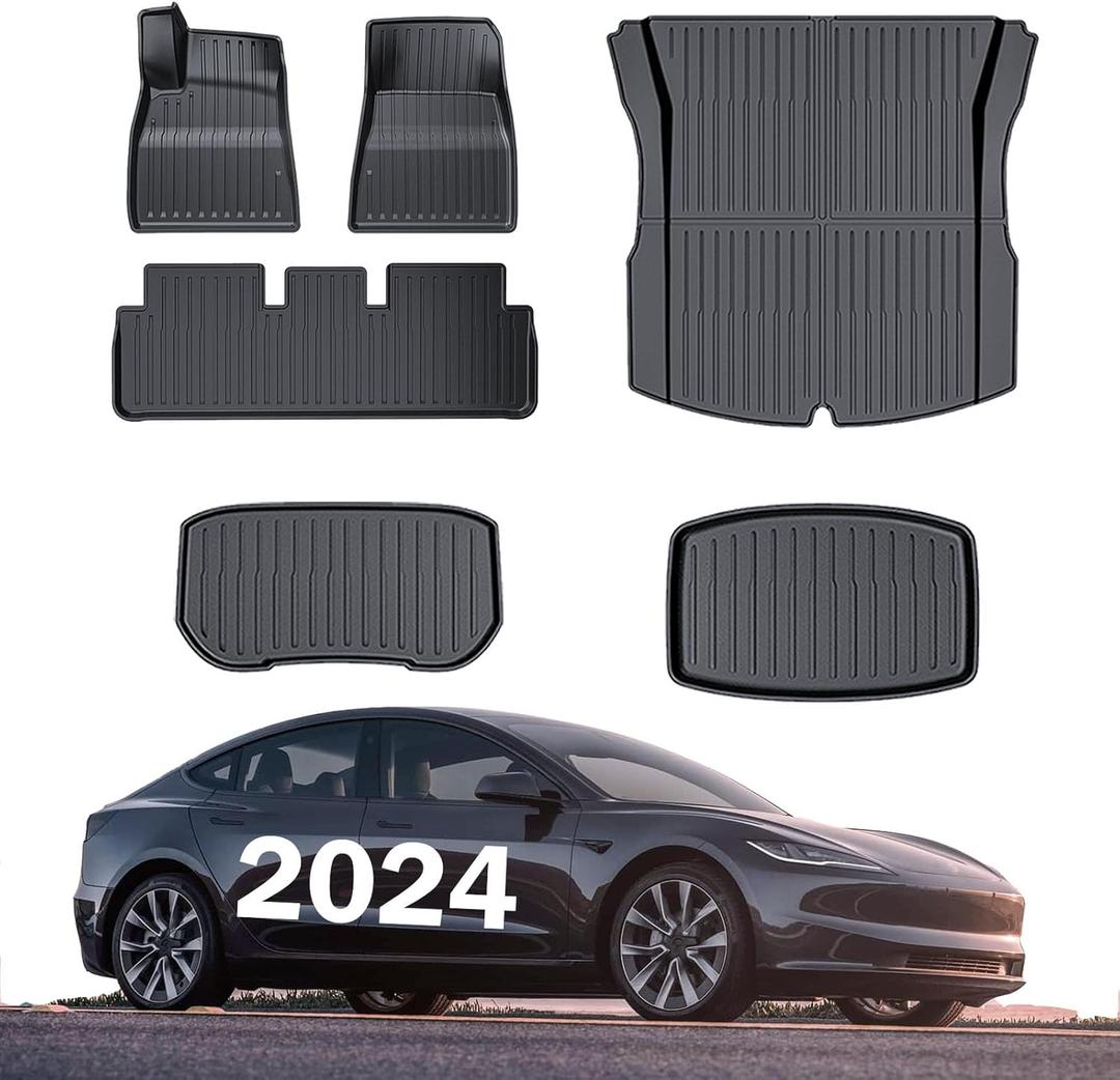 Floor Mats 6PCS Compatible with Tesla Model 3 Highland 2024 Replacement for Model 3 Highland Interior Accessories All-Weather Floor Mats Waterproof Anti-Slip Floor Mat Front Rear Cargo Liner