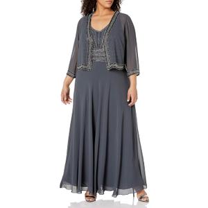 J Kara Womens Plus Size Jacket Dress with Beaded Trim (Blue)