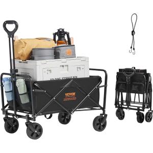 VEVOR Collapsible Folding Wagon Cart, 220lbs Heavy Duty Wagons Carts Foldable with Wheels, Outdoor Portable Garden Cart Utility Wagon for Groceries Camping Sports with Large Capacity & Drink Holder