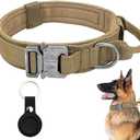 Tactical Military Dog Collar - Adjustable Nylon with Control Handle & Heavy Metal Buckle for Medium & Large Dogs (XL, Brown) with Airtags Case