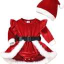 Newborn Baby Girl Christmas Outfit Santa Claus Romper Red Velvet Long Sleeve Romper Dress with Santa Hat Xmas Clothes (6-9 Months)
