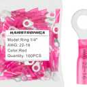 haisstronica 100pcs 1/4" Red Marine Grade Heat Shrink Ring Connectors,22-16 Gauge Tinned Red Copper 0.7mm Ring Terminals Connectors,Brazed-Seam Insulated Electrical Crimp Wire Terminals