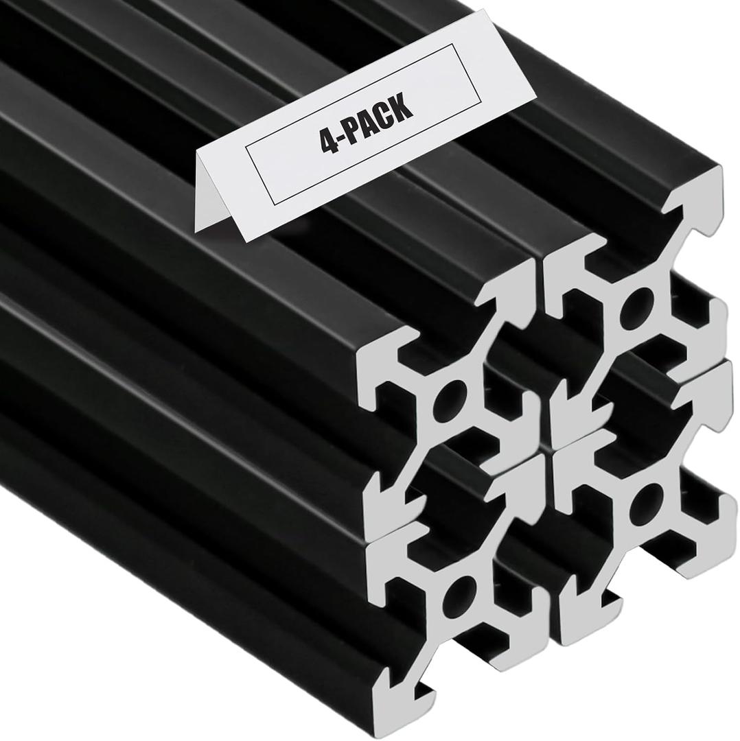 2020 V Aluminum Extrusion, 4PCS 450mm European Standard Anodized Extruded Aluminum Profile Extrusion Linear Rail for 3D Printer and CNC Machine DIY Projects- Black