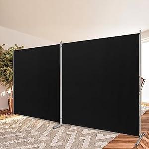 Rantila 2 Large Panels Room Divider, Portable Office Divider, Convenient Movable, Folding Partition Privacy Screen for Bedroom, Dining Room, Study, 142" W x 71" H, Black
