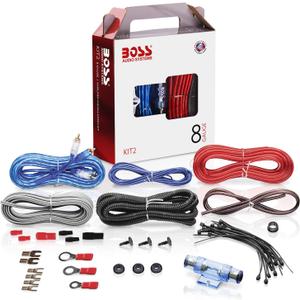 BOSS Audio Systems KIT2 8 Gauge Complete Car Amplifier Installation Wiring Kit with Power Cables, Ground Cables, Turn-On Wire, Speaker Wire, Terminals
