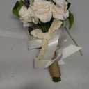 Wedding Bouquets for Bride Bridesmaid,White Champagne Artificial Roses Flowers for Wedding Church Decoration (7.5in)