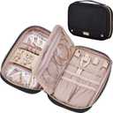 NISHEL Travel Jewelry Case, Holiday Organizer for Necklaces, Earrings, Rings, Bracelets, Watch, Black (Medium)