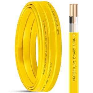15ft NM-B 12/2 Wire with Ground,Electrical Wire 12 Gauge 2 Conductors with Ground,12 AWG Copper Solid Indoor 12/2 W/G NMB Cable Non-Metallic Residential Wiring for Branch Circuit Switches,Outlets
